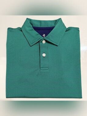 Brooks Brothers Boys Green & Blue Striped Performance Series Polo - Small 7/8